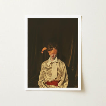 Silk - Neo-baroque Gay Mens Wear Art Print / Canvas Framed Person Cream Satin Shirt Red Sexy, Draped, Prints
