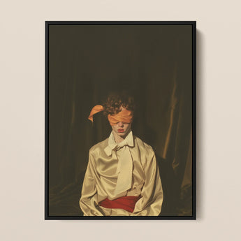 Silk - Neo-baroque Gay Mens Wear Framed Canvas, 12x16’’ / 31x41cm / Black Floating Frame, Framed Portrait Blindfolded Person