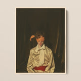 Silk - Neo-baroque Gay Mens Wear Framed Canvas, 12x16’’ / 31x41cm / Natural Floating Frame, Blindfolded Person Silk Blouse Red Sash