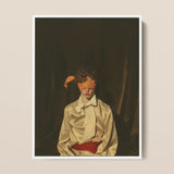 Silk - Neo-baroque Gay Mens Wear Framed Canvas, 12x16’’ / 31x41cm / White Floating Frame, Person Orange Blindfold Gold Satin Shirt Red Sash