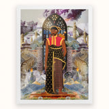Silk Rodeo - Cultural Fusion Collage Art Print, Figure Colorful Traditional Southeast Asian Attire Ornate Archway