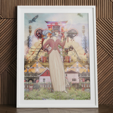 Silk Rodeo Drive surreal collage art print with woman in frame