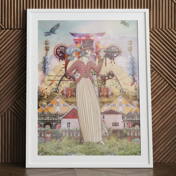 Silk Rodeo Drive surreal collage art print with woman in frame