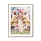 Silk Rodeo Drive Surreal Occidental Collage Art Print, Whimsical Steampunk Style Figure Cream Dress Mechanical Wings Gears