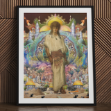 Silk Rodeo Romeo - Surreal Orientalist Collage Art Print Framed Art Print Central Figure Beige Robes Intricate Silk Rodeo Romeo,