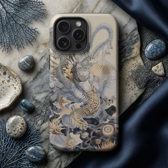 Sinuous - Surreal Alien Sea Life Phone Case Beige Phone Case Intricate Vintage-style Illustration Marine Creatures Surreal Alien, Alien Sea