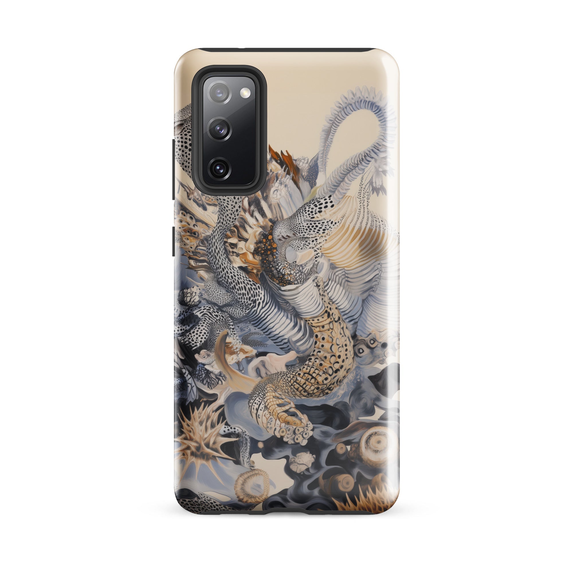Sinuous Surreal Alien Sea Life Samsung Case, Galaxy S20 Fe / Gloss, Beige Smartphone Detailed Fantastical Creature Design
