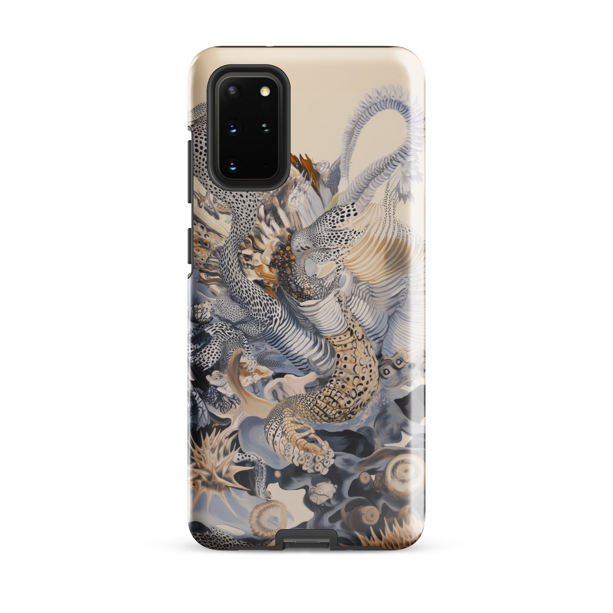 Sinuous Surreal Alien Sea Life Samsung Case, Galaxy S20 Plus / Gloss, Beige Smartphone Case Abstract Detailed Serpentine Pattern