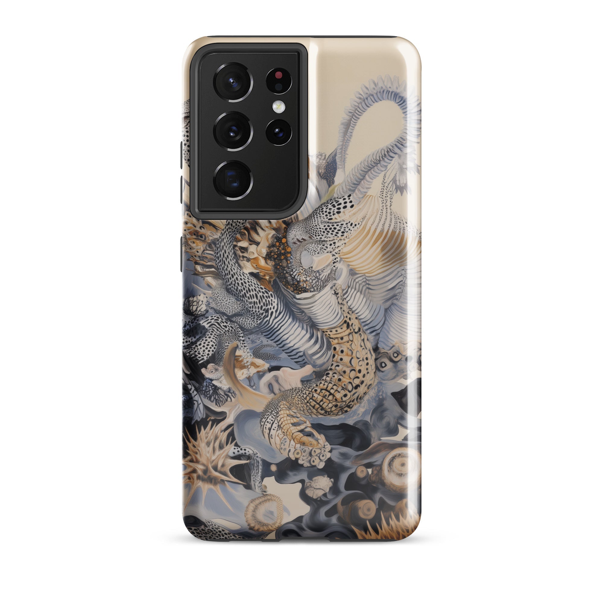 Sinuous Surreal Alien Sea Life Samsung Case, Galaxy S21 Ultra / Gloss, Smartphone Case Intricate Abstract Pattern Feathers Organic Shapes