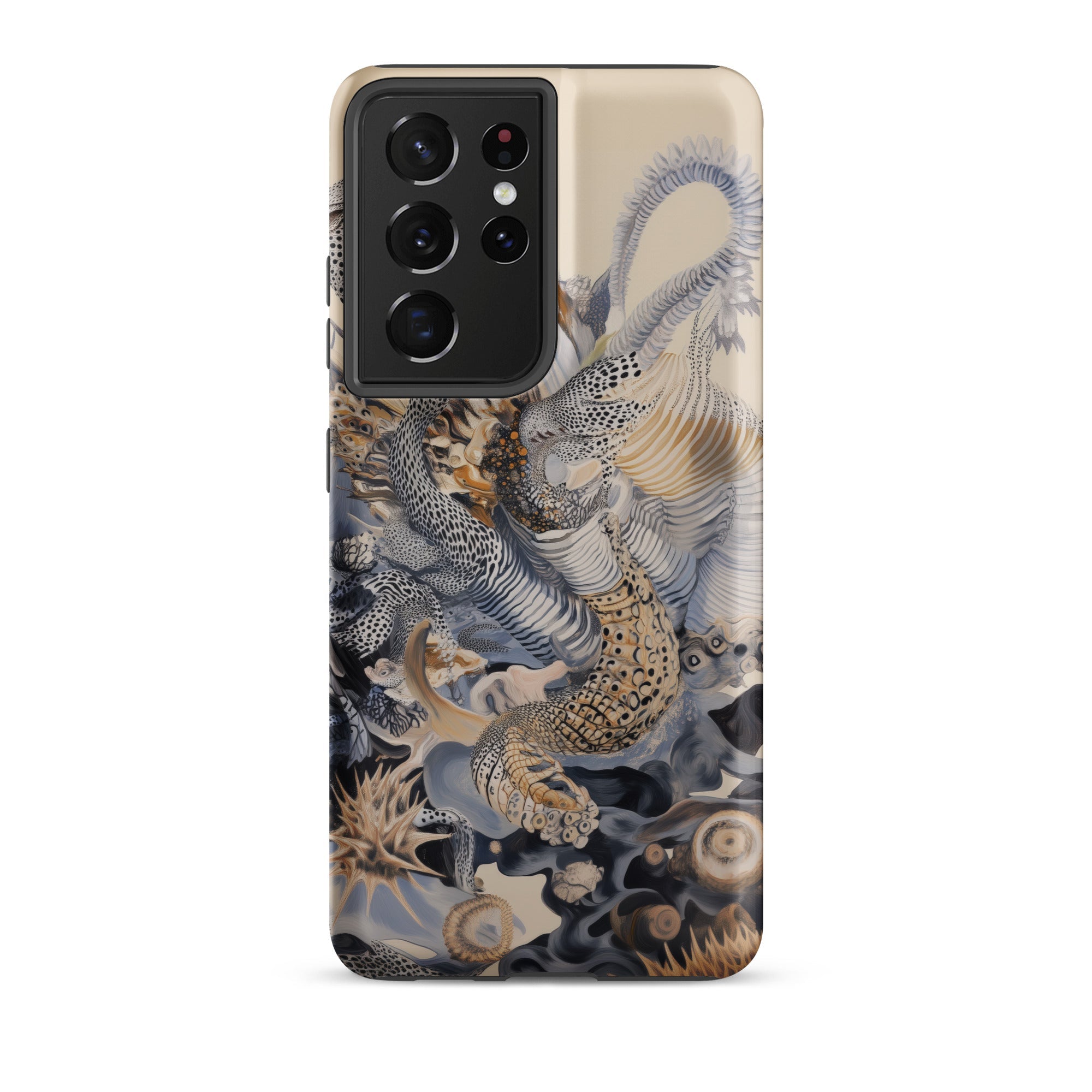 Sinuous Surreal Alien Sea Life Samsung Case, Galaxy S21 Ultra / Matte, Beige Phone Case Black Camera Module Cutout Detailed