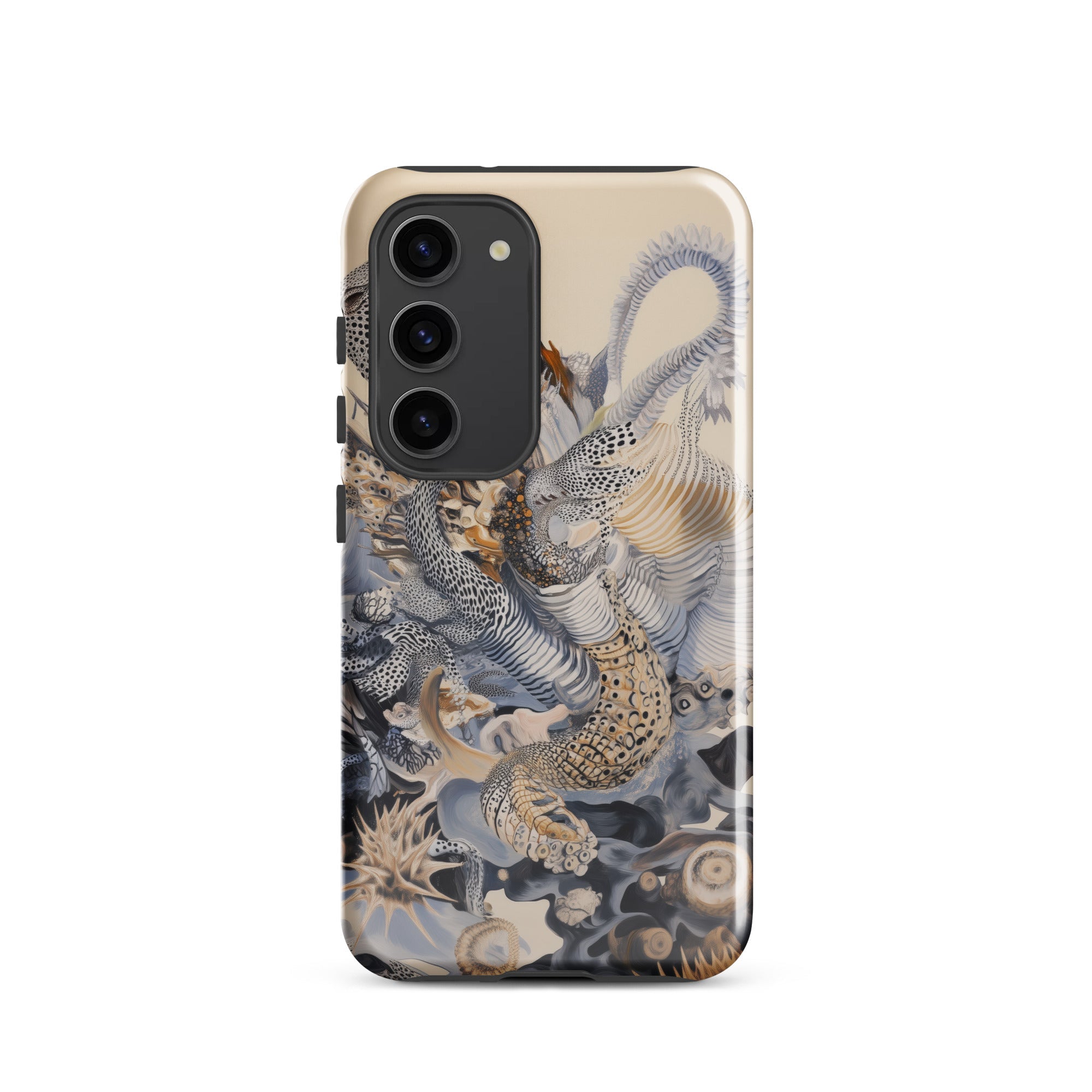 Sinuous Surreal Alien Sea Life Samsung Case, Galaxy S23 / Gloss, Smartphone Case Intricate Abstract Organic Pattern Muted Earthy