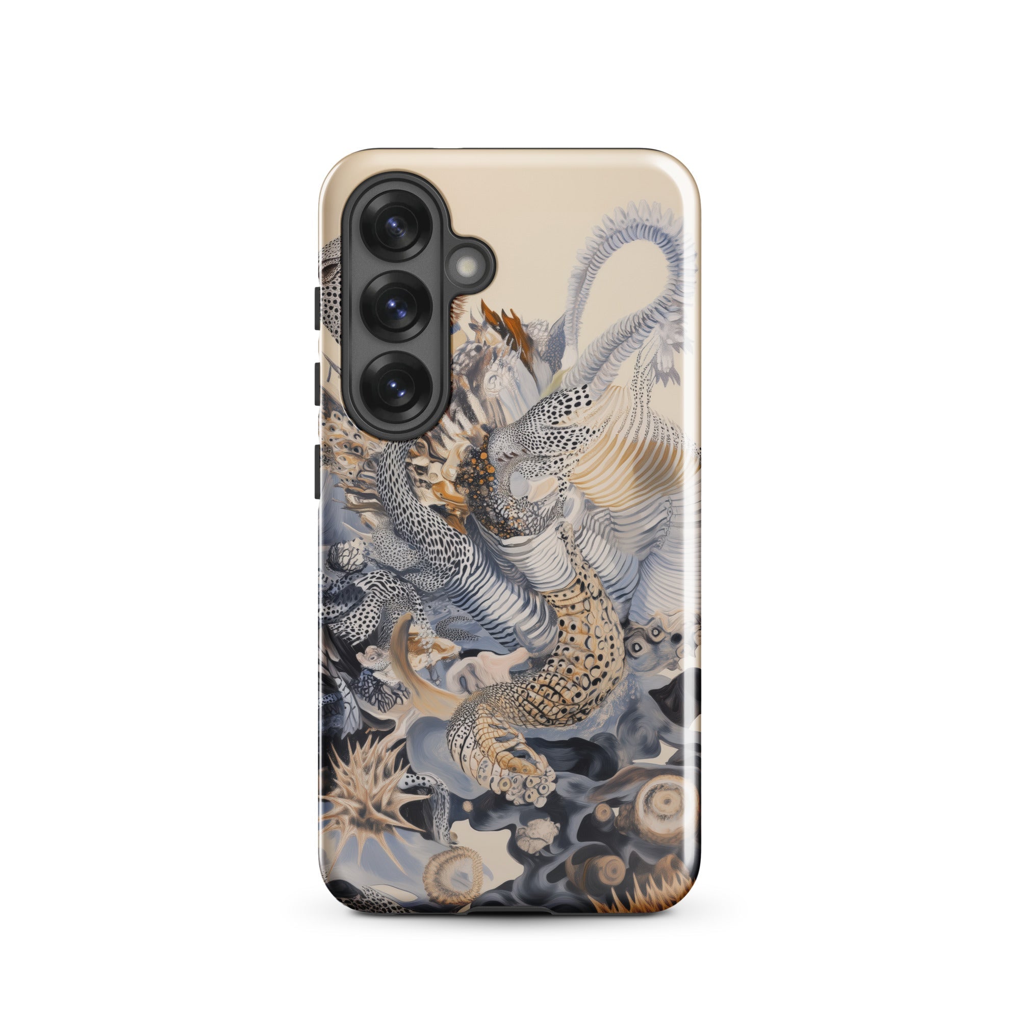 Sinuous Surreal Alien Sea Life Samsung Case, Galaxy S25 / Gloss, Smartphone Case Intricate Abstract Pattern Organic Forms Shades