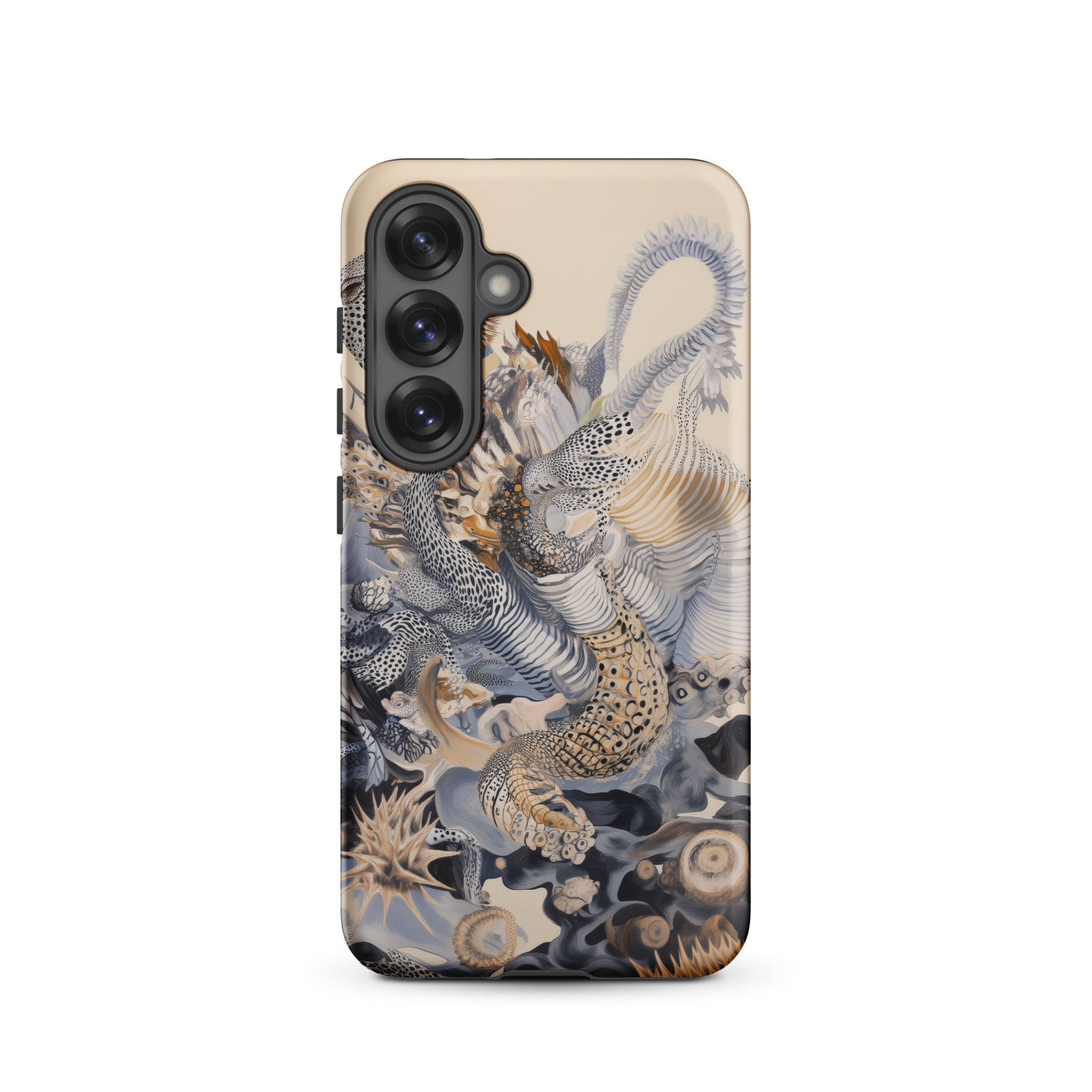 Sinuous Surreal Alien Sea Life Samsung Case, Galaxy S25 / Matte, Smartphone Case Complex Abstract Textured Design Shades Blue