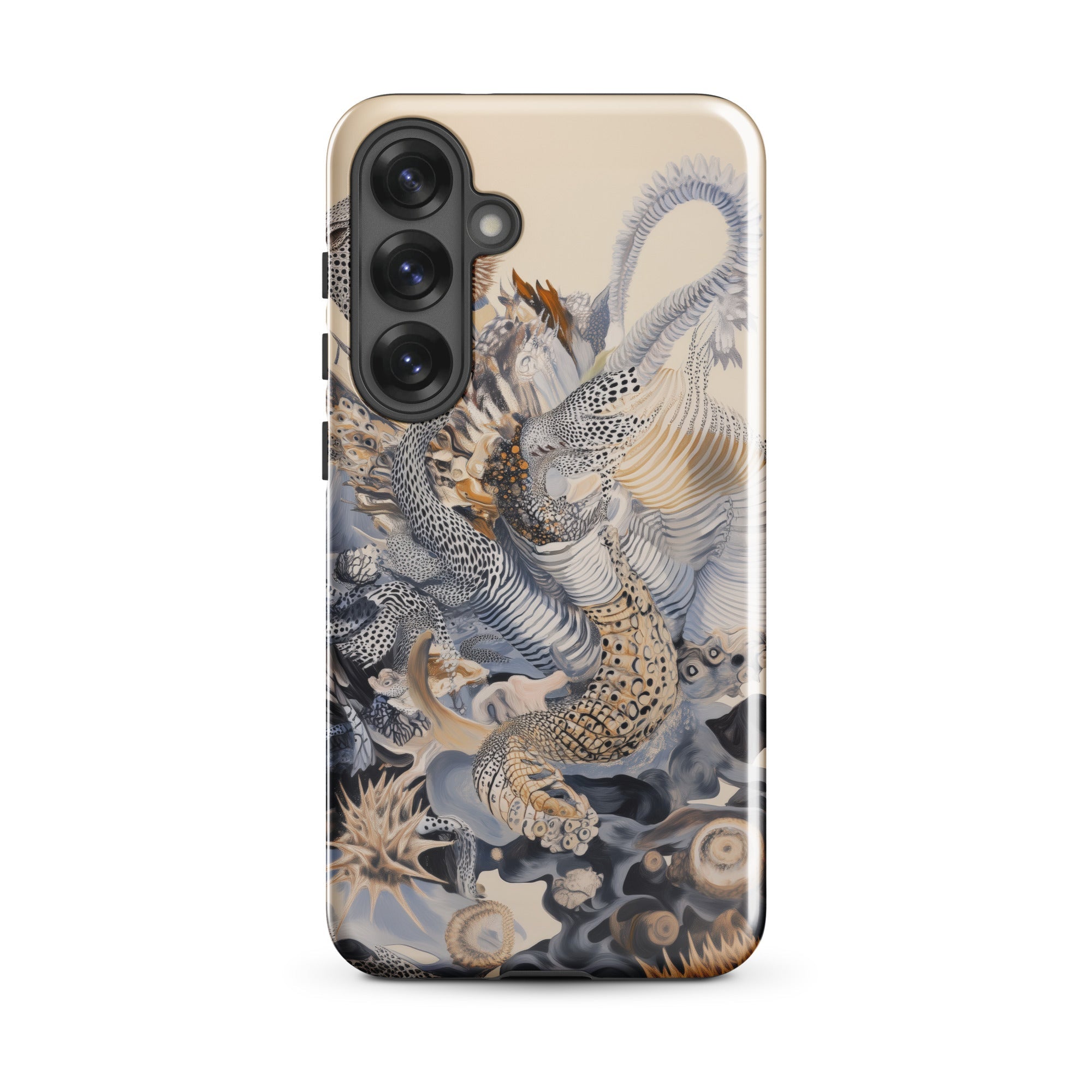 Sinuous Surreal Alien Sea Life Samsung Case, Galaxy S25 Plus / Gloss, Smartphone Case Abstract Organic Pattern Intricate Textures Muted