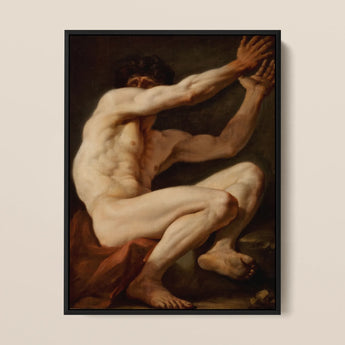 Sitting Male - Stampa d'arte di Nicolai Abildgaard / Tela, 12x16’’ / 31x41cm / Cornice nera, Poster, stampe e arte visiva, Toby Leon