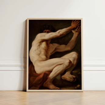Sitting Male - Nicolai Abildgaard Art Print / Canvas Framed Classical Painting Muscular Nude Figure Dynamic, Builds, Deltoid Mapped, Cool