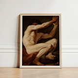 Sitting Male - Nicolai Abildgaard Art Print / Canvas Framed Classical Painting Muscular Nude Figure Dynamic, Builds, Deltoid Mapped, Cool