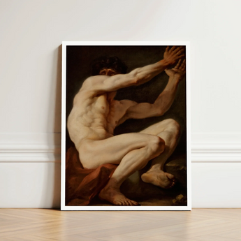 Sitting Male - Nicolai Abildgaard Art Print / Canvas Framed Reproduction Classical Painting Muscular Nude Figure, Builds, Deltoid Mapped,