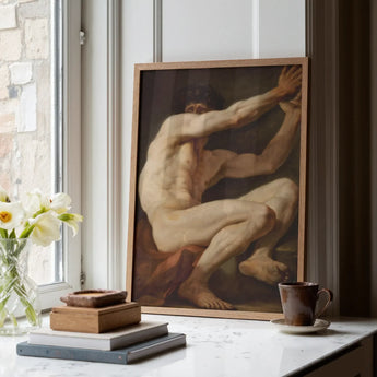 Sitting Male - Nicolai Abildgaard Art Print / Canvas Framed Classical Painting Muscular Nude Figure Dynamic, Builds, Deltoid Mapped, Cool