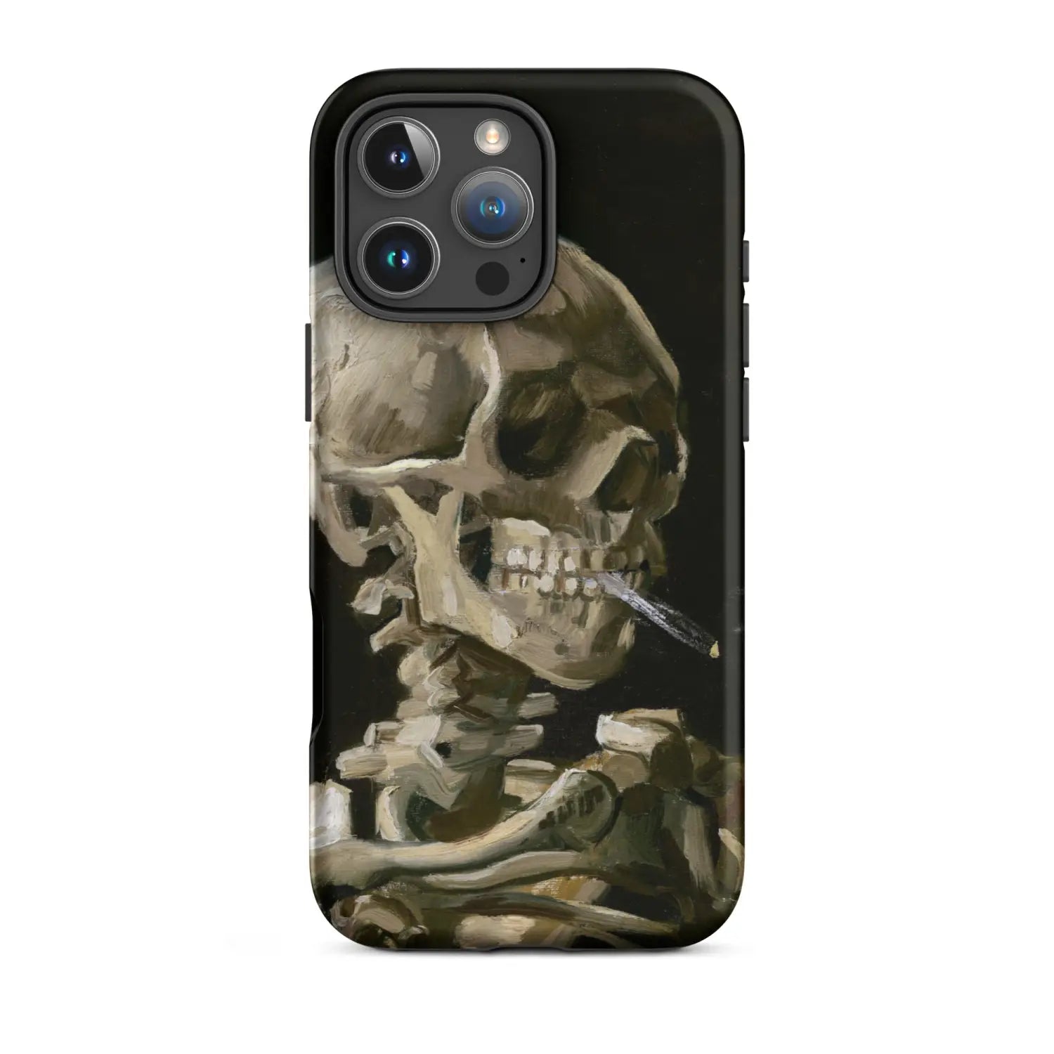 Black skull iPhone case with cigarette design by Toby Leon for modern art