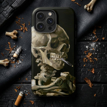 Skeleton with a Cigarette - Vincent Van Gogh Phone Case Black Phone Case Painted Skeleton Cigarette Artistic Muted Gogh’s Skeleton,