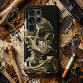 Skeleton with a Cigarette - Vincent Van Gogh Phone Case Black Phone Case Painted Skull Cigarette Designed Artistic Gogh’s Skeleton,