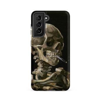 Skeleton with a Cigarette - Vincent Van Gogh Phone Case Samsung Galaxy S21 Fe / Matte Black Phone Case Detailed Painted Depiction Skeleton