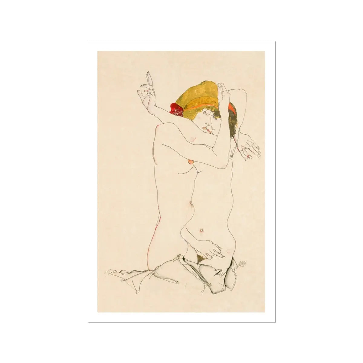 Two Nude Women Embracing - Egon Schiele Art Print 24’’x36’’ Posters Prints & Visual Artwork