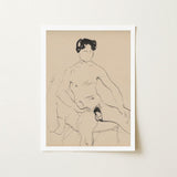 Sketchbook 40 Sheets - Cyprian Majerník Art Print / Canvas Male Nude, Majerník’s, Seated, Raw Sienna Ground, Pooled Black Ink, Arms Spread