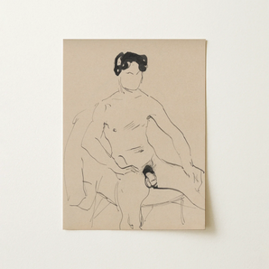 Sketchbook 40 Sheets - Cyprian Majerník Art Print / Canvas, Cyprian Majerník’s Sketchbook, Seated Male Nude, Raw Sienna Ground, Pooled