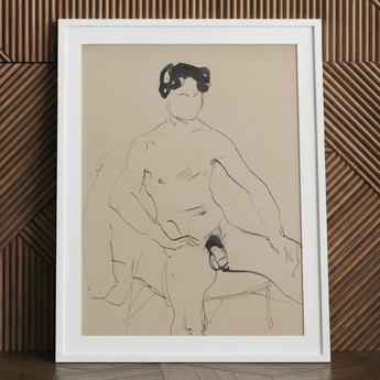 Sketchbook 40 Sheets - Cyprian Majerník Art Print / Canvas Minimalist Black-and-white Line Seated Nude Figure White Frame Male,