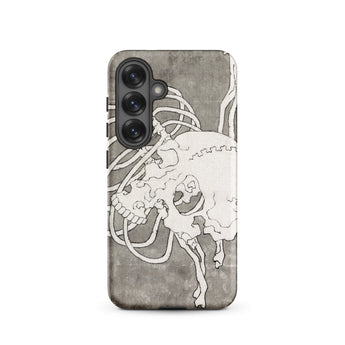 Skull and a Rib Cage - Katsushika Hokusai Phone Case Samsung Galaxy S25 / Matte Gray Textured Phone Case White Line-art Skull Design