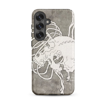 Skull and a Rib Cage - Katsushika Hokusai Phone Case Samsung Galaxy S25 Plus / Matte Gray Textured Phone Case White Line-art Illustration
