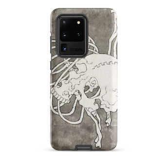 Skull and a Rib Cage - Katsushika Hokusai Phone Case Samsung Galaxy S20 Ultra / Matte Gray Phone Case White Line-art Skull Design Intricate