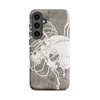 Skull and a Rib Cage - Katsushika Hokusai Phone Case Samsung Galaxy S24 Plus / Matte Gray Phone Case White Line-art Illustration Skull