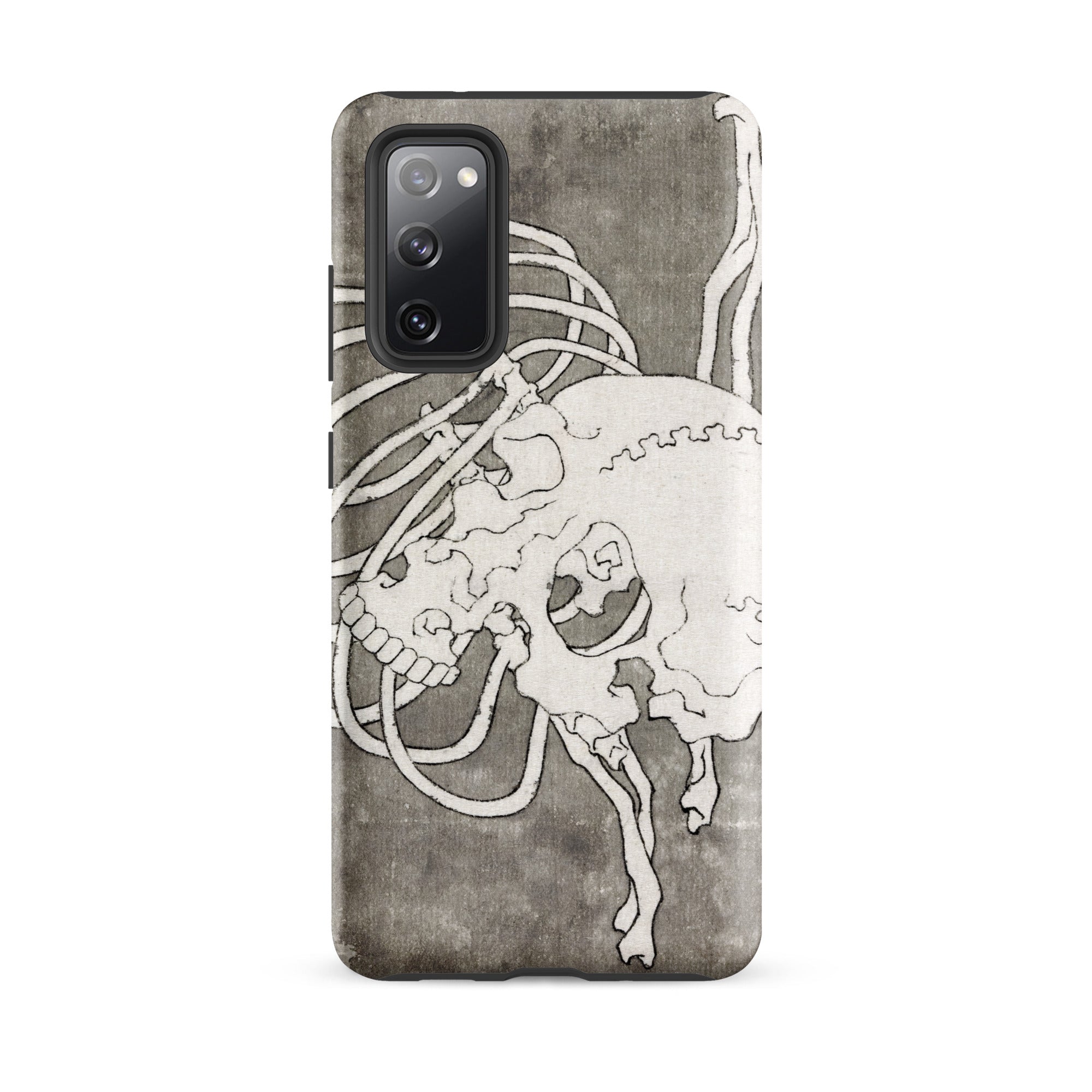 Skull and a Rib Cage Katsushika Hokusai Samsung Case, Galaxy S20 Fe / Matte, Phone Case Stylized Skeletal Design Textured Gray Background
