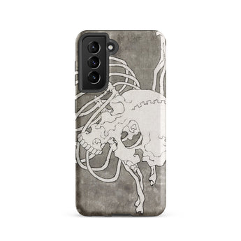 Skull and a Rib Cage - Katsushika Hokusai Samsung Case, Galaxy S21 / Matte, Smartphone Case White Skeletal Design Wires Distressed Gray