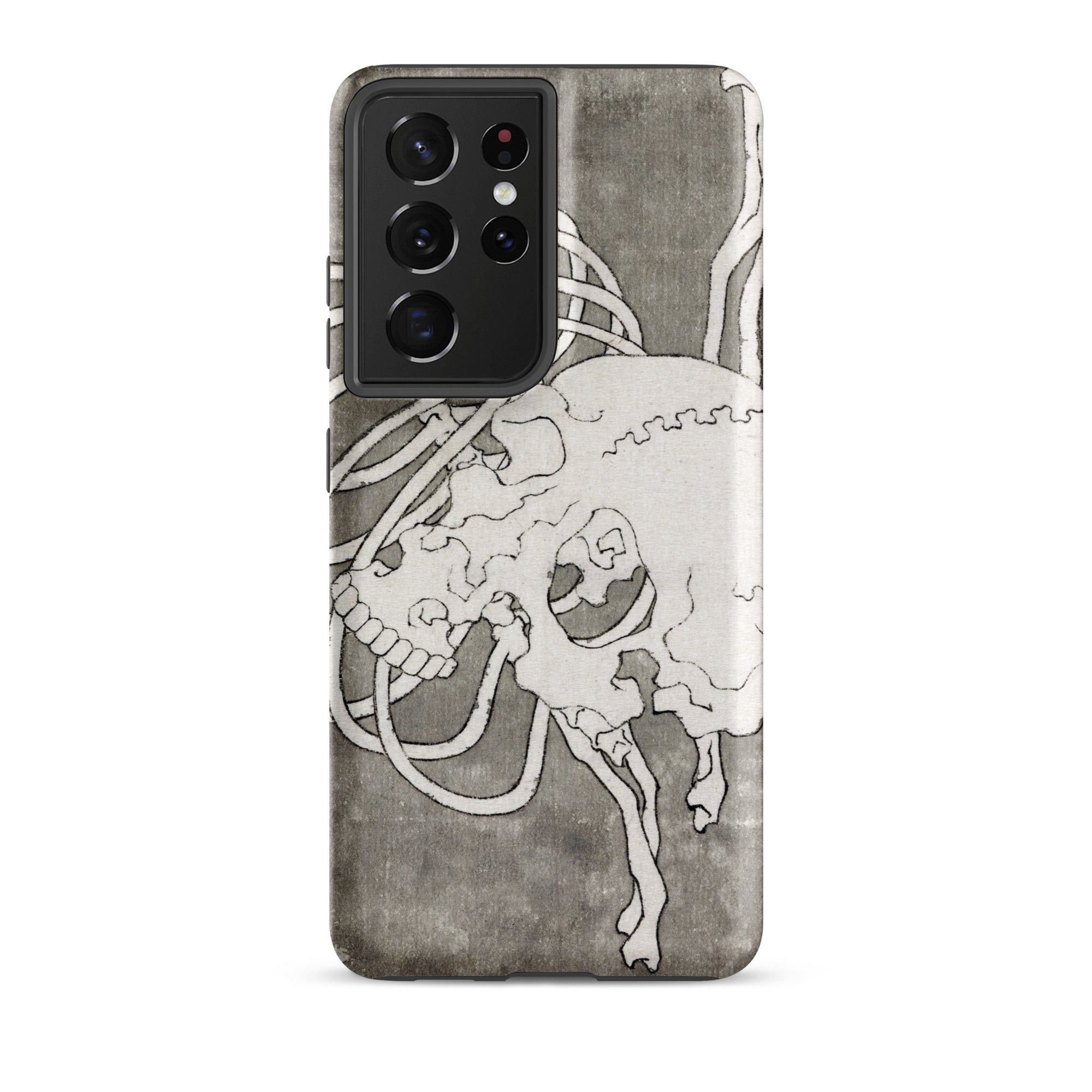 Skull and a Rib Cage Katsushika Hokusai Samsung Case, Galaxy S21 Ultra / Matte, Smartphone Case Black Camera Module White Grey Skull