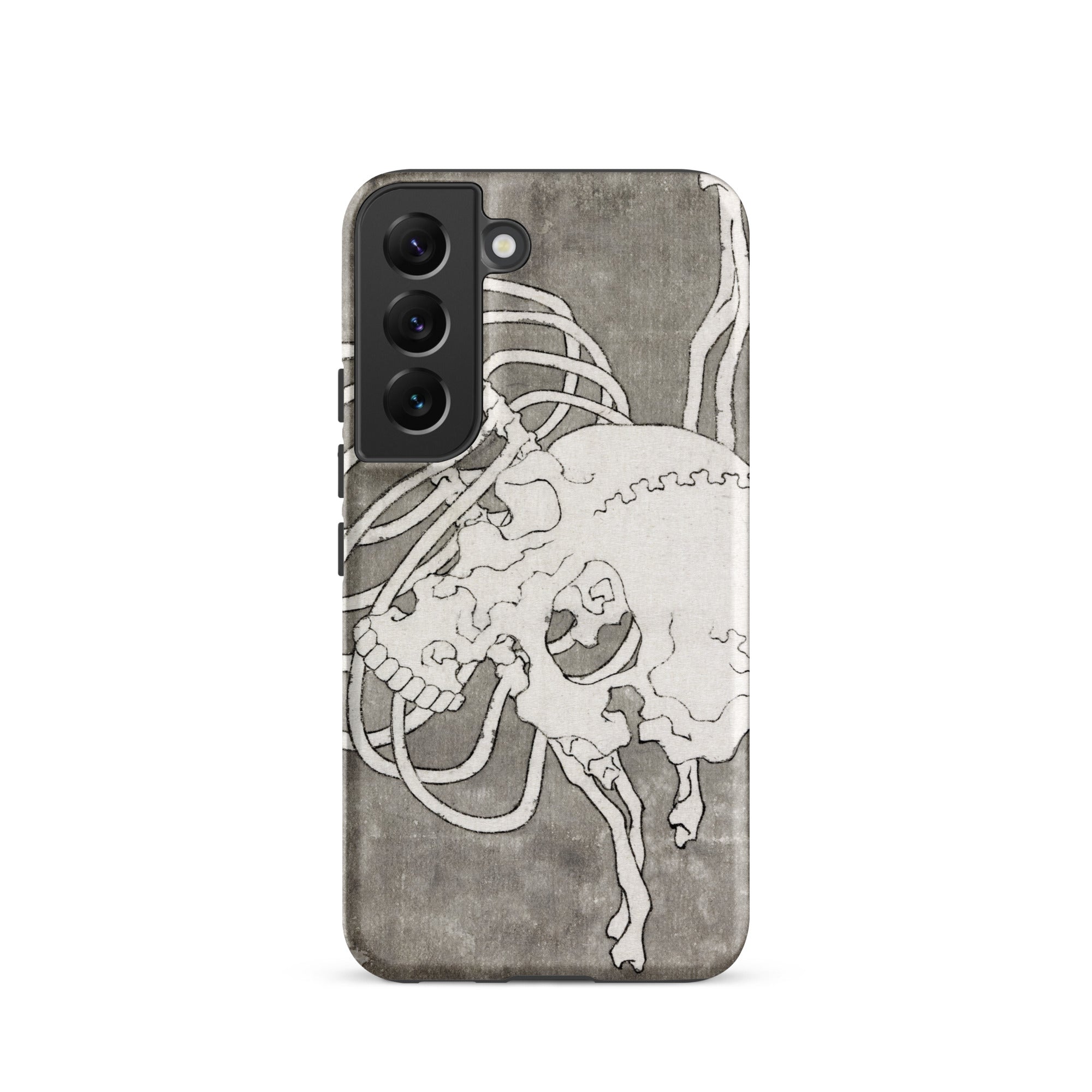 Skull and a Rib Cage Katsushika Hokusai Samsung Case, Galaxy S22 / Matte, Smartphone Case Black Camera Module White Skull Design