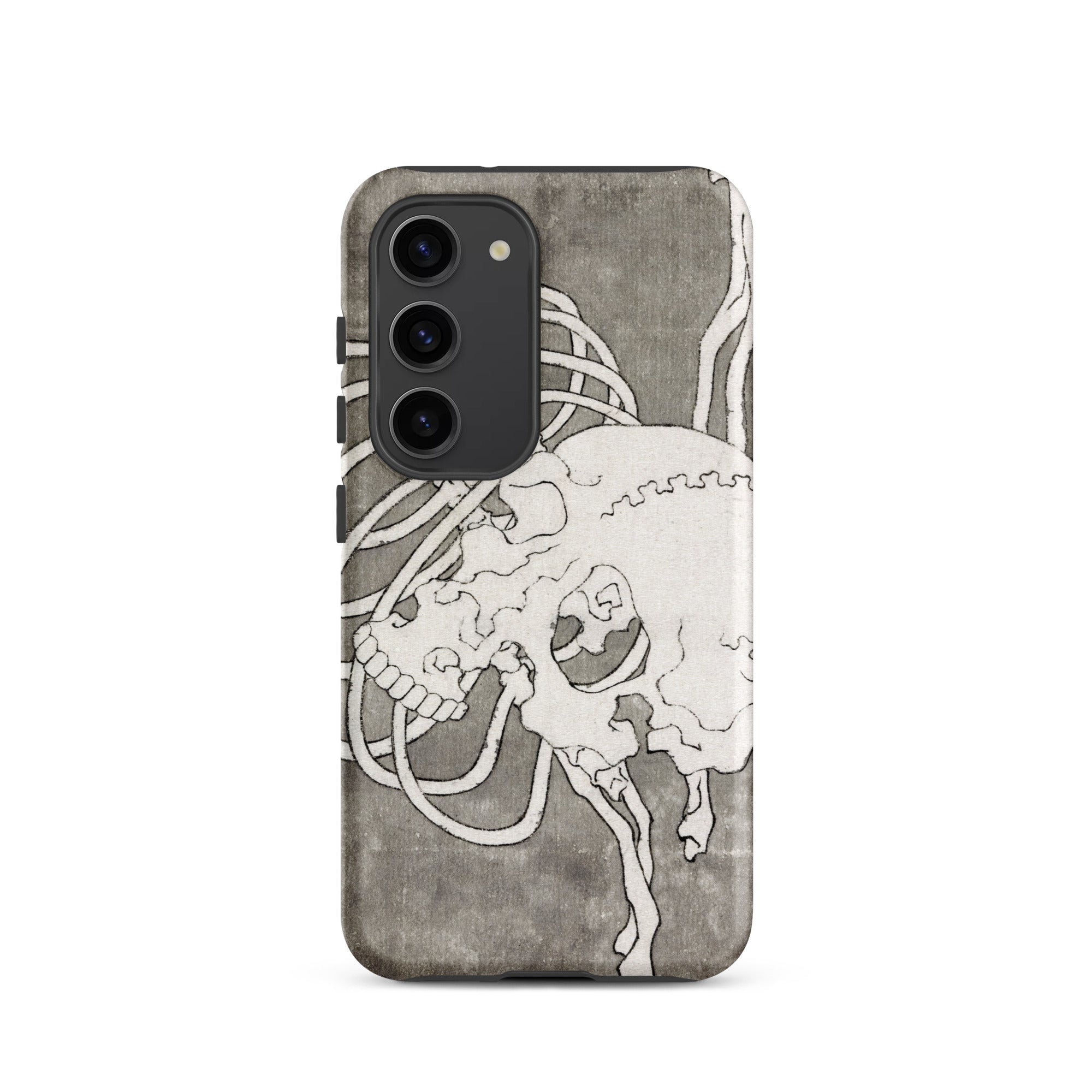 Skull and a Rib Cage Katsushika Hokusai Samsung Case, Galaxy S23 / Matte, Phone Case Stylized Skull Design Wires