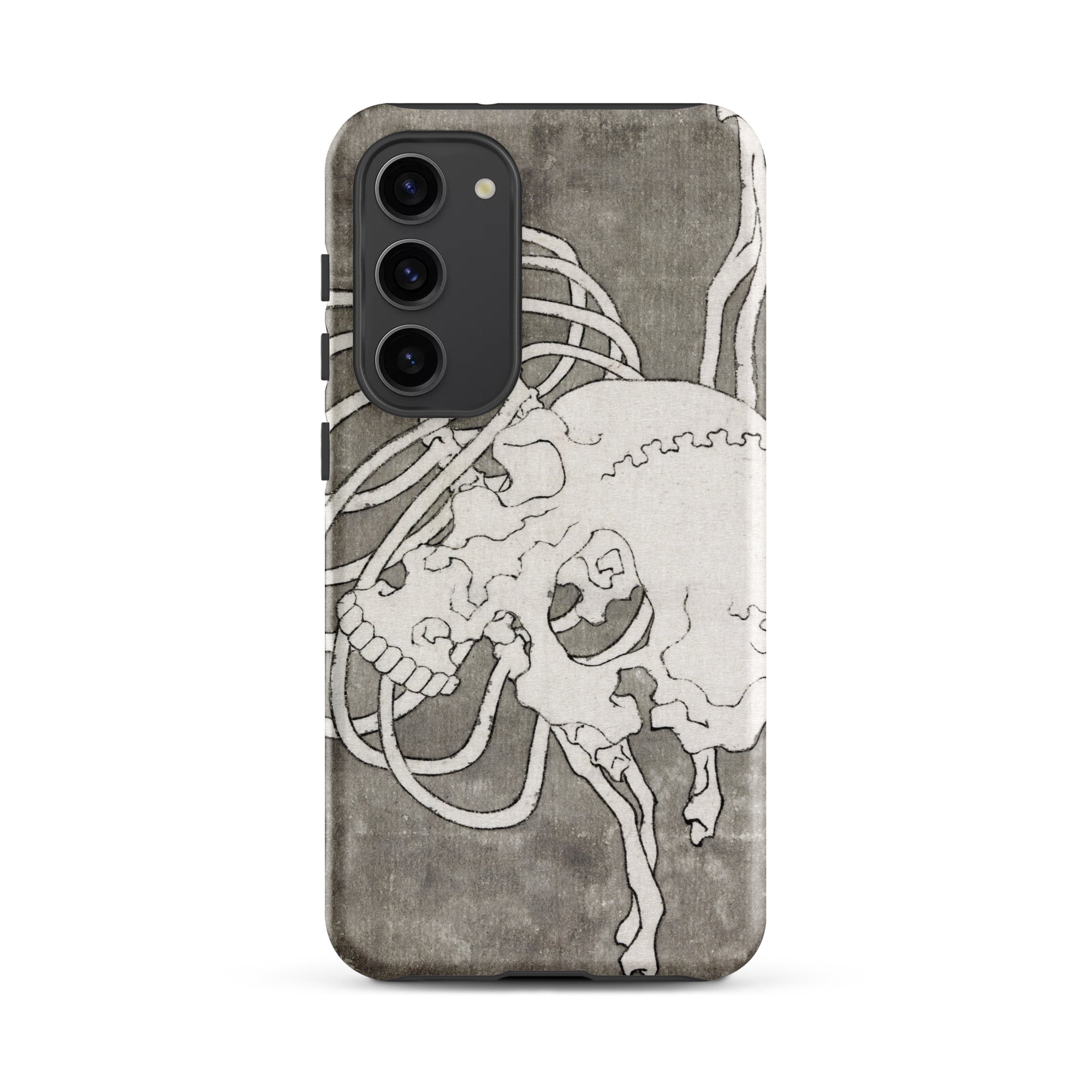 Skull and a Rib Cage Katsushika Hokusai Samsung Case, Galaxy S23 Plus / Matte, Smartphone Case White Black Skull Tubes Gray Background