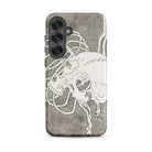Skull and a Rib Cage Katsushika Hokusai Samsung Case, Galaxy S25 Plus / Matte, Smartphone Case White Skeleton Lines Dark Gray Background
