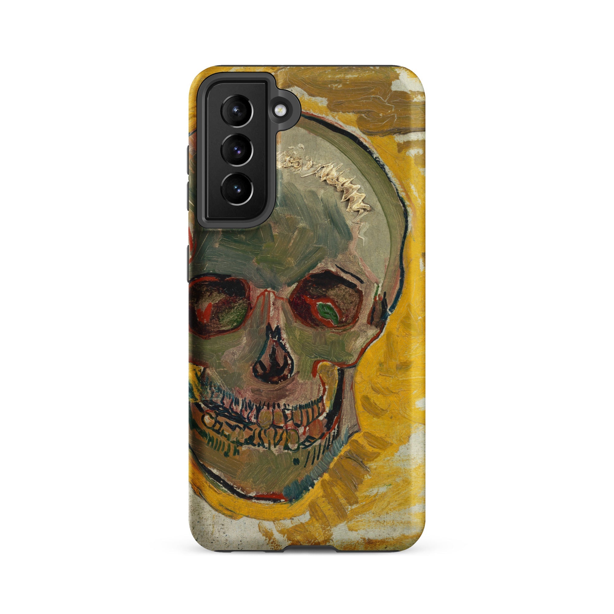Skull Vincent Van Gogh Fever Dream Samsung Case, Galaxy S21 Fe / Matte, Smartphone Case Painted Skull Yellow Background
