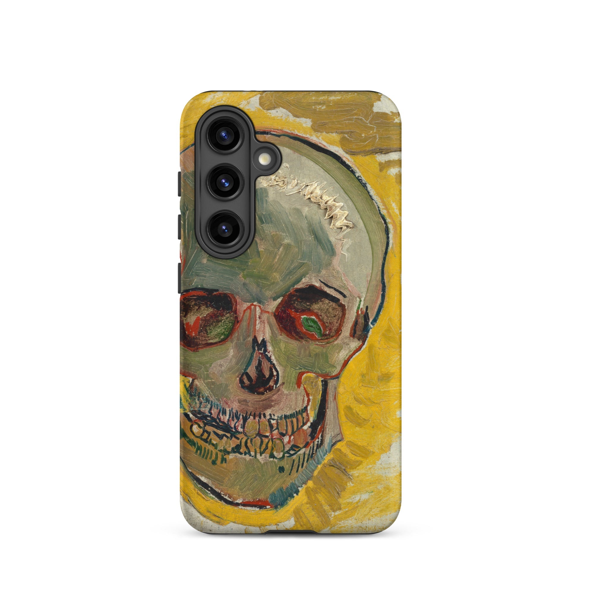 Skull Vincent Van Gogh Fever Dream Samsung Case, Galaxy S24 / Matte, Phone Case Painted Skull Yellow Background