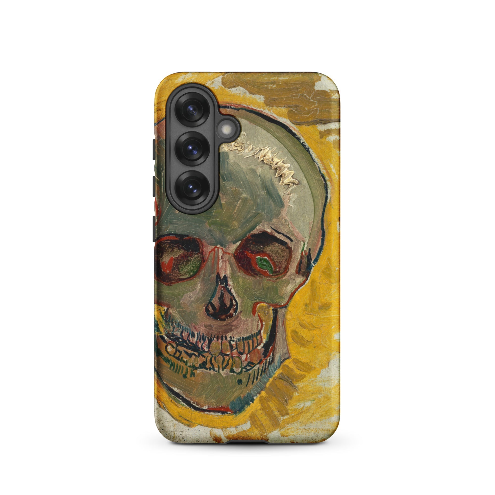 Skull Vincent Van Gogh Fever Dream Samsung Case, Galaxy S25 / Matte, Phone Case Stylized Skull Painting Yellow Background