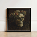 Skull Wearing a Wreath of Flowers - Thomas Satterwhite Noble Art Print / Canvas Framed Painting Adorned Floral Crown Rendered Dark, Crowned