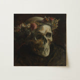 Skull Wearing a Wreath of Flowers - Thomas Satterwhite Noble Art Print / Canvas Darkly Painted Oil Painting Human Adorned Floral, Crowned
