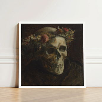 Skull Wearing a Wreath of Flowers - Thomas Satterwhite Noble Art Print / Canvas Framed Adorned Floral Crown Rendered, Crowned Prints
