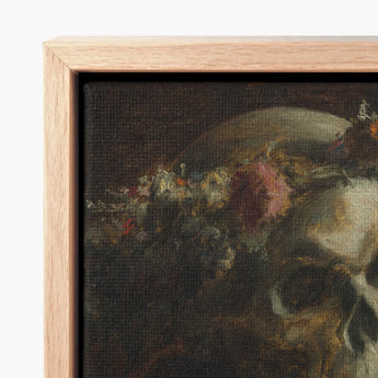 Skull Wearing a Wreath of Flowers - Thomas Satterwhite Noble Art Print / Canvas Framed Dark Textured Painting Adorned, Crowned Prints