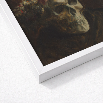 Skull Wearing a Wreath of Flowers - Thomas Satterwhite Noble Art Print / Canvas Framed Painting Muted Earthy Tones Dark Textured, Crowned